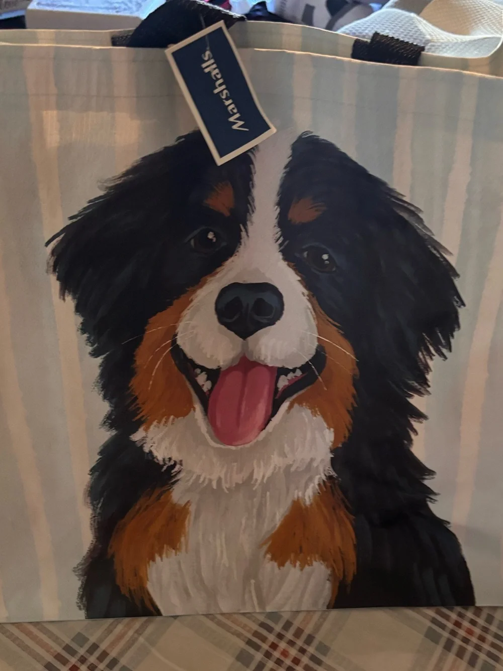 Marshalls Store Dog Panel reusable Tote Bag - Black, White & Brown Portrait